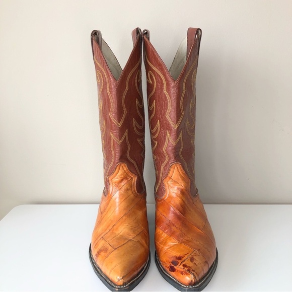 Vintage Sergey Cabrini Exotic EEL Cognac Brown Leather Western Cowboy Boots - Picture 2 of 15